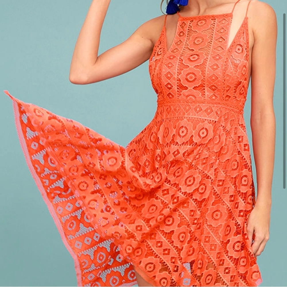 Free People Just Like Honey Coral Orange Lace Dress